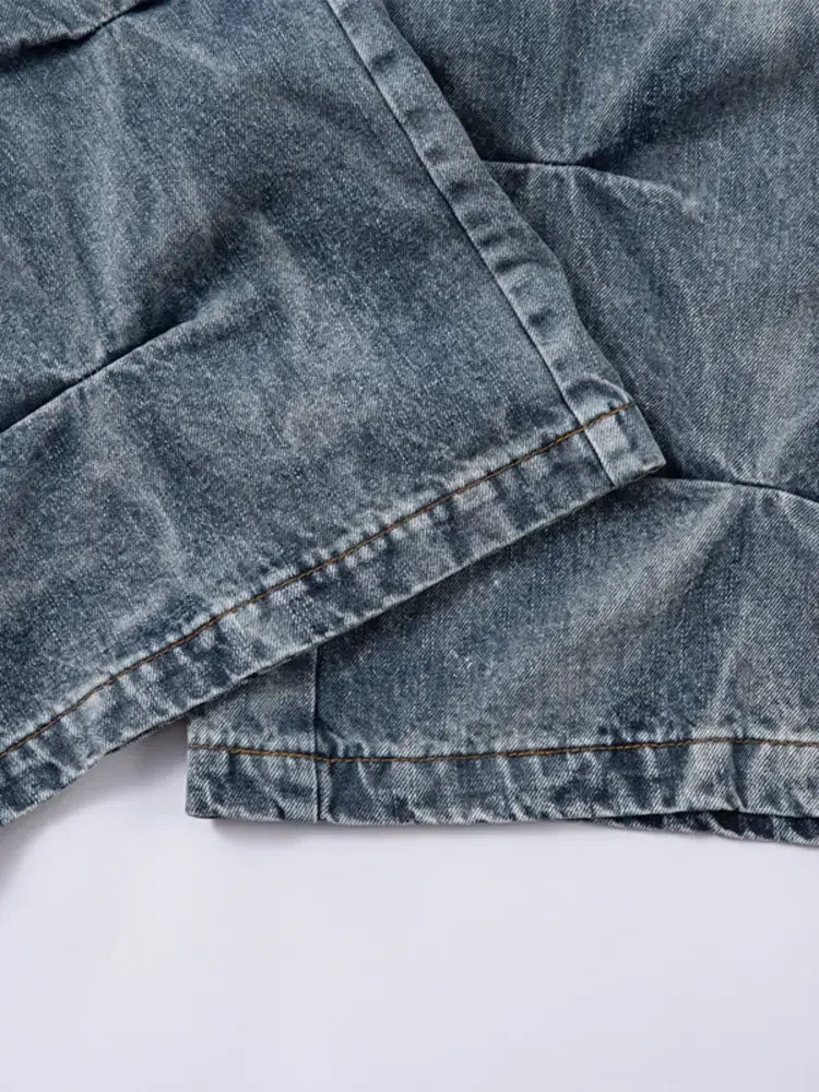 Men's Washed Wide Leg Pleated Jeans