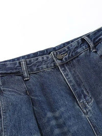 Men's Washed Wide Leg Pleated Jeans
