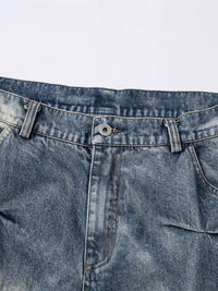 Men's Washed Wide Leg Pleated Jeans