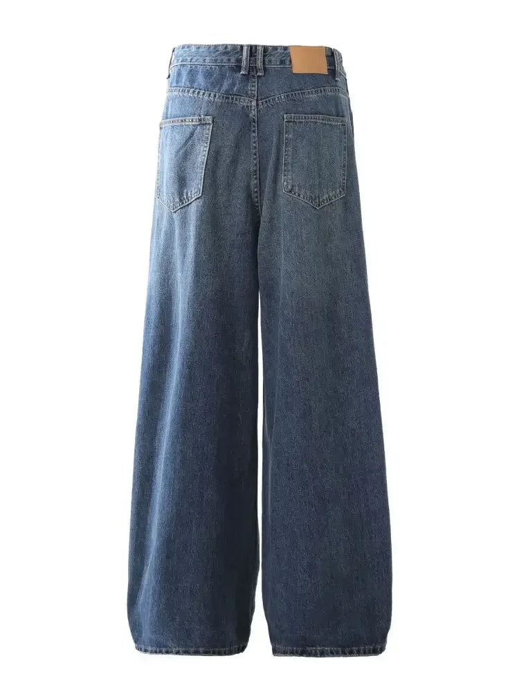Men's Washed Wide Leg Pleated Jeans