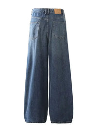 Men's Washed Wide Leg Pleated Jeans
