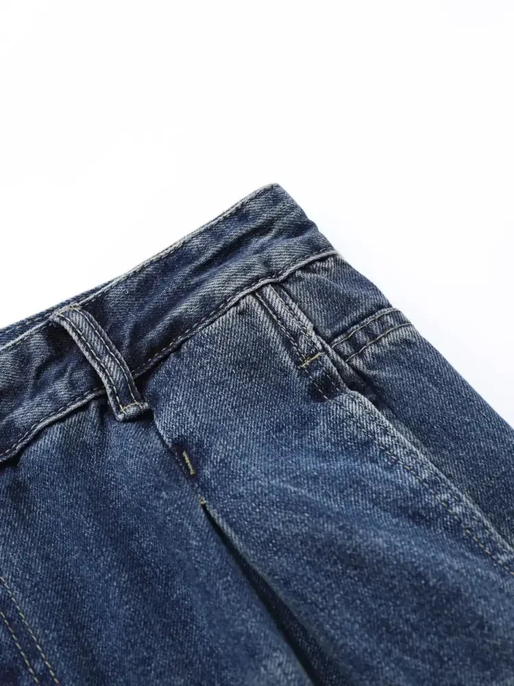 Men's Washed Wide Leg Pleated Jeans