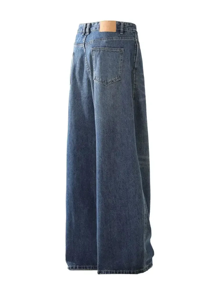 Men's Washed Wide Leg Pleated Jeans