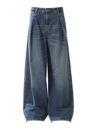 Men's Washed Wide Leg Pleated Jeans