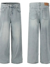 Men's Washed Wide Leg Relaxed Fit Denim Jeans