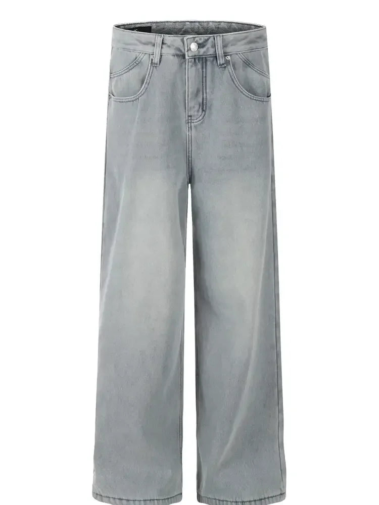Men's Washed Wide Leg Relaxed Fit Denim Jeans