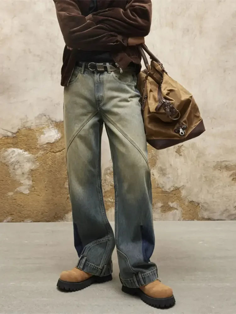 Men's Washed Wide Leg Relaxed Fit Jeans