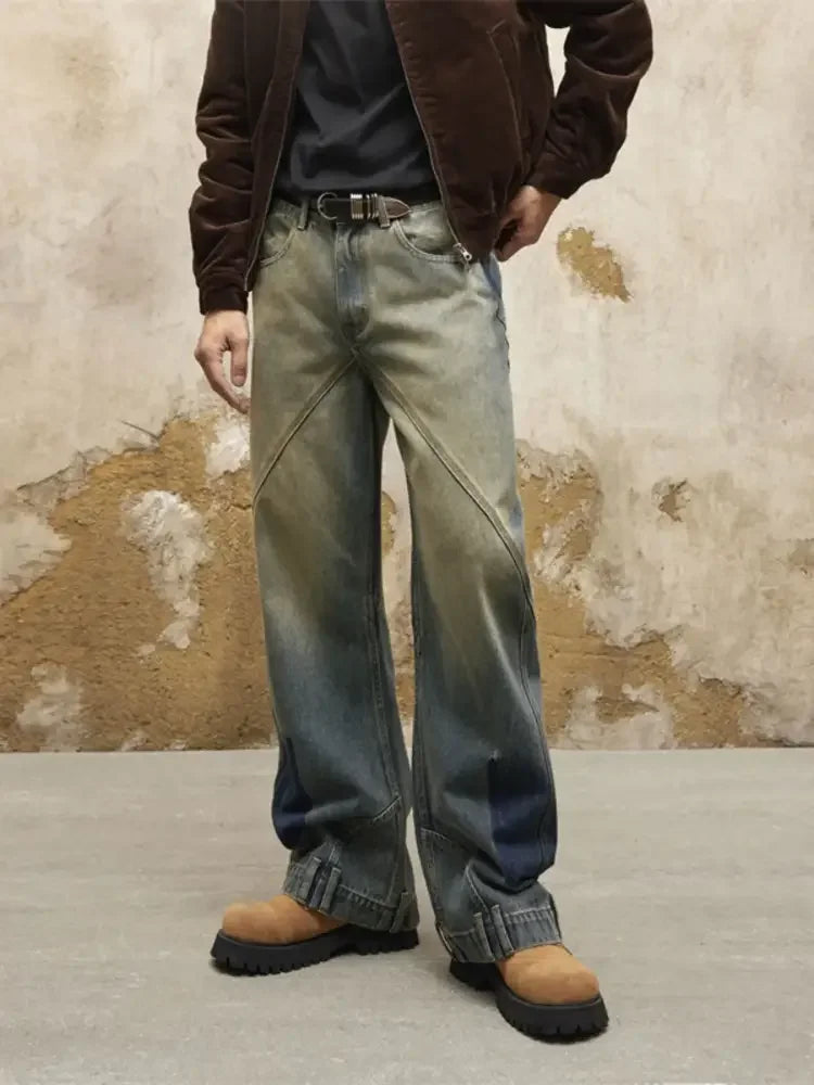 Men's Washed Wide Leg Relaxed Fit Jeans
