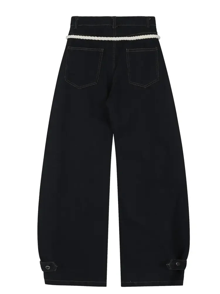 Men's Wide Leg Baggy Jeans with Rope Belt Details