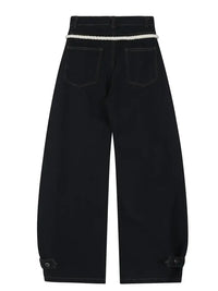 Men's Wide Leg Baggy Jeans with Rope Belt Details