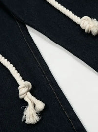 Men's Wide Leg Baggy Jeans with Rope Belt Details