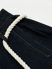 Men's Wide Leg Baggy Jeans with Rope Belt Details