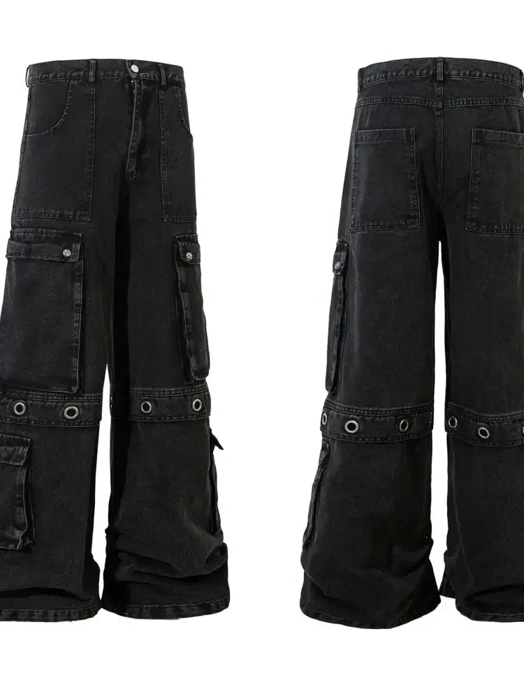 Men's Wide Leg Cargo Denim Jeans with Multi Pockets - Update AvenueTrendsi100400178628501100400178628501Men's Wide Leg Cargo Denim Jeans with Multi PocketsBlack