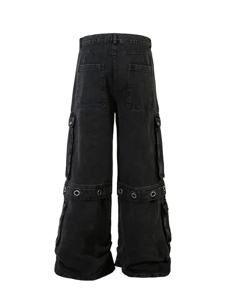 Men's Wide Leg Cargo Denim Jeans with Multi Pockets - Update AvenueTrendsi100400178628501100400178628501Men's Wide Leg Cargo Denim Jeans with Multi PocketsBlack
