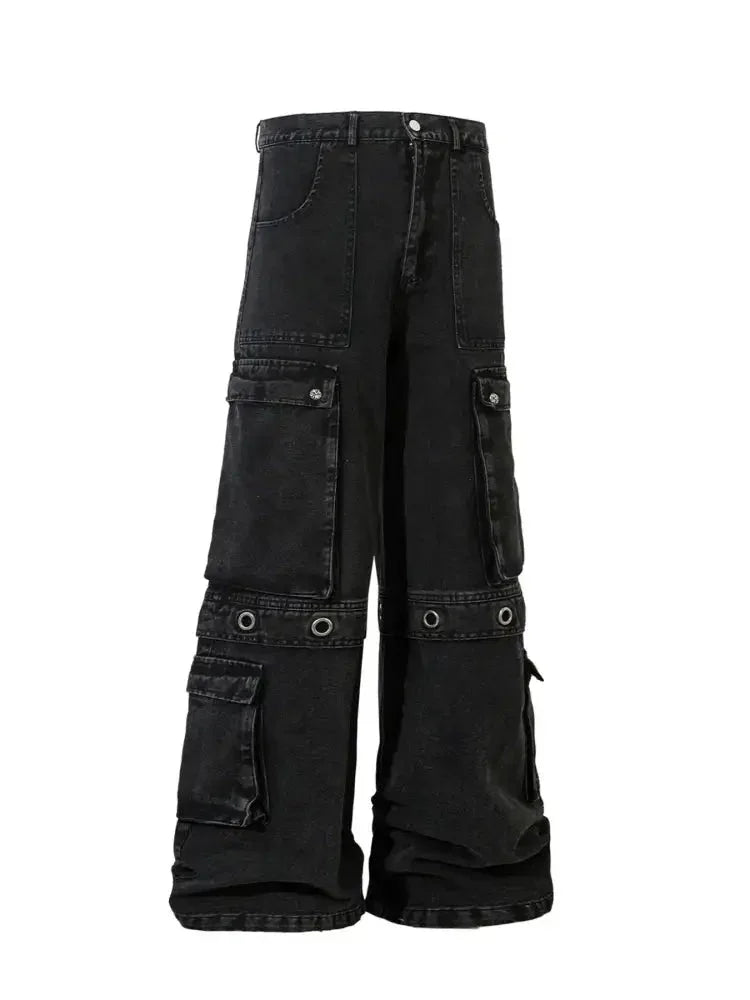 Men's Wide Leg Cargo Denim Jeans with Multi Pockets - Update AvenueTrendsi100400178628501100400178628501Men's Wide Leg Cargo Denim Jeans with Multi PocketsBlack