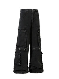 Men's Wide Leg Cargo Denim Jeans with Multi Pockets - Update AvenueTrendsi100400178628501100400178628501Men's Wide Leg Cargo Denim Jeans with Multi PocketsBlack
