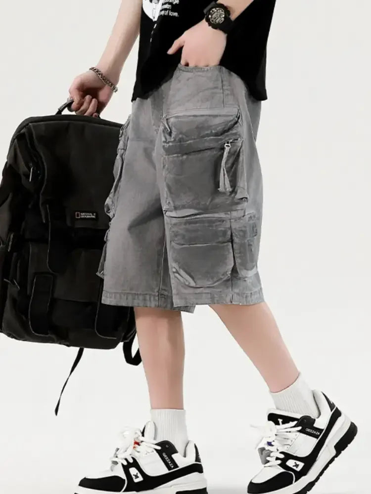 Men's Wide Leg Cargo Denim Shorts