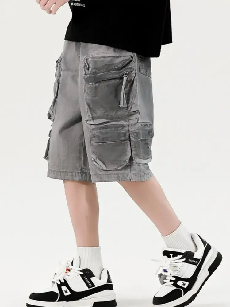 Men's Wide Leg Cargo Denim Shorts