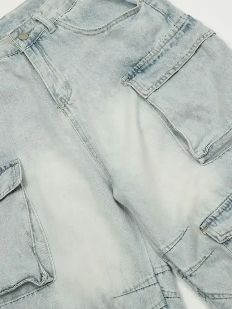 Men's Wide Leg Cargo Denim Shorts