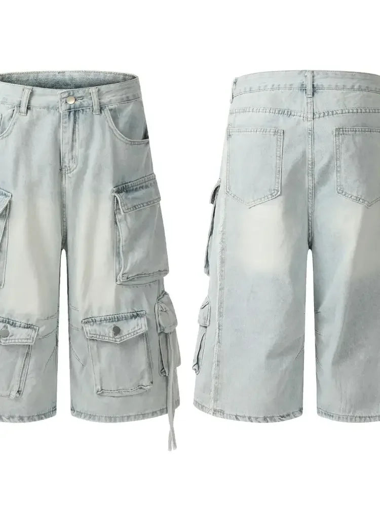 Men's Wide Leg Cargo Denim Shorts