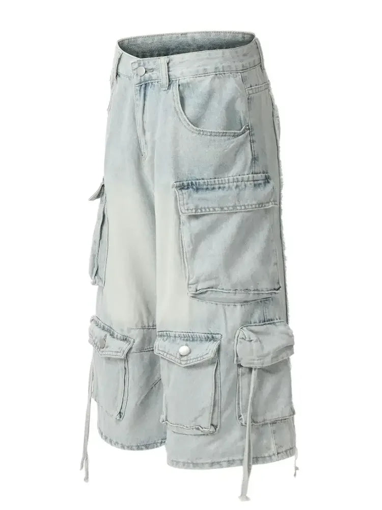 Men's Wide Leg Cargo Denim Shorts