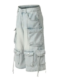 Men's Wide Leg Cargo Denim Shorts