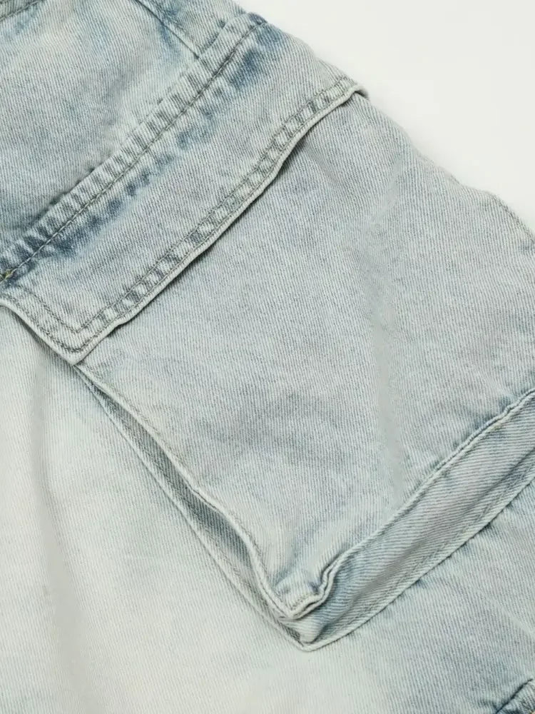 Men's Wide Leg Cargo Denim Shorts