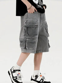 Men's Wide Leg Cargo Denim Shorts