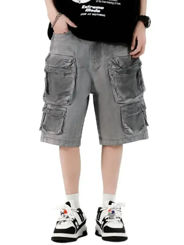 Men's Wide Leg Cargo Denim Shorts