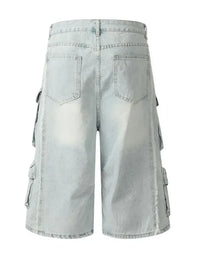 Men's Wide Leg Cargo Denim Shorts