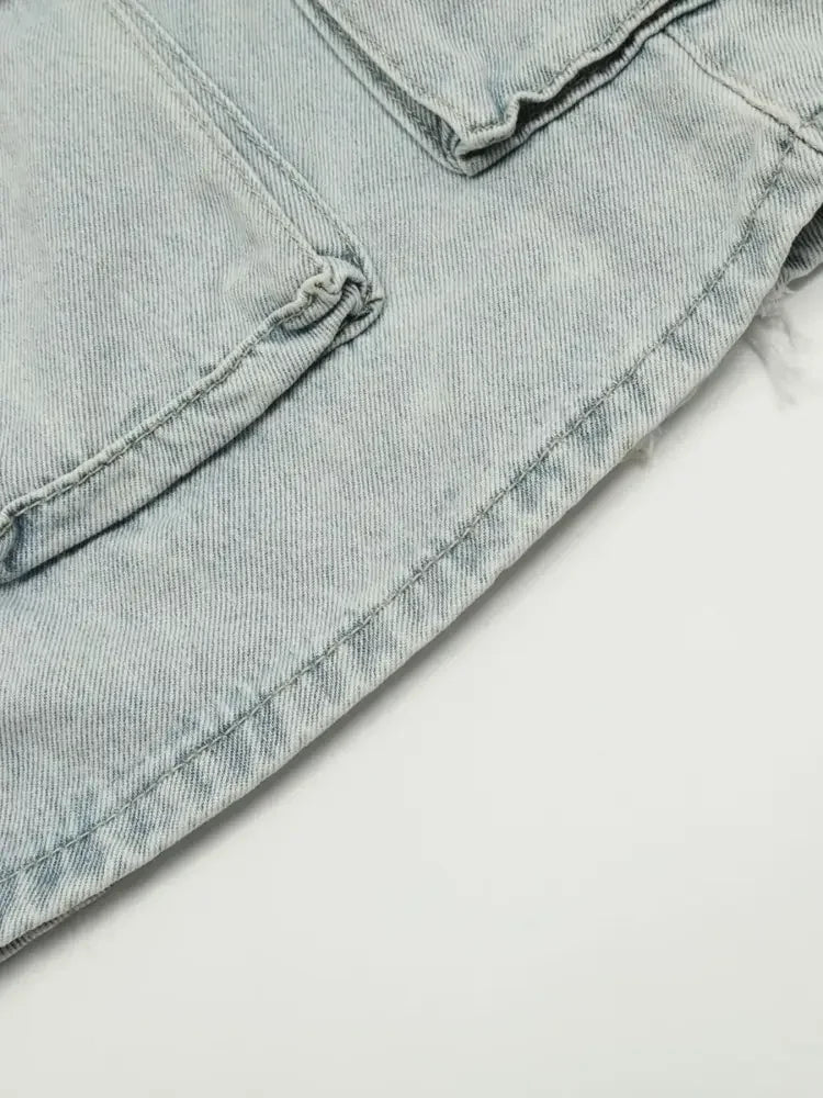 Men's Wide Leg Cargo Denim Shorts