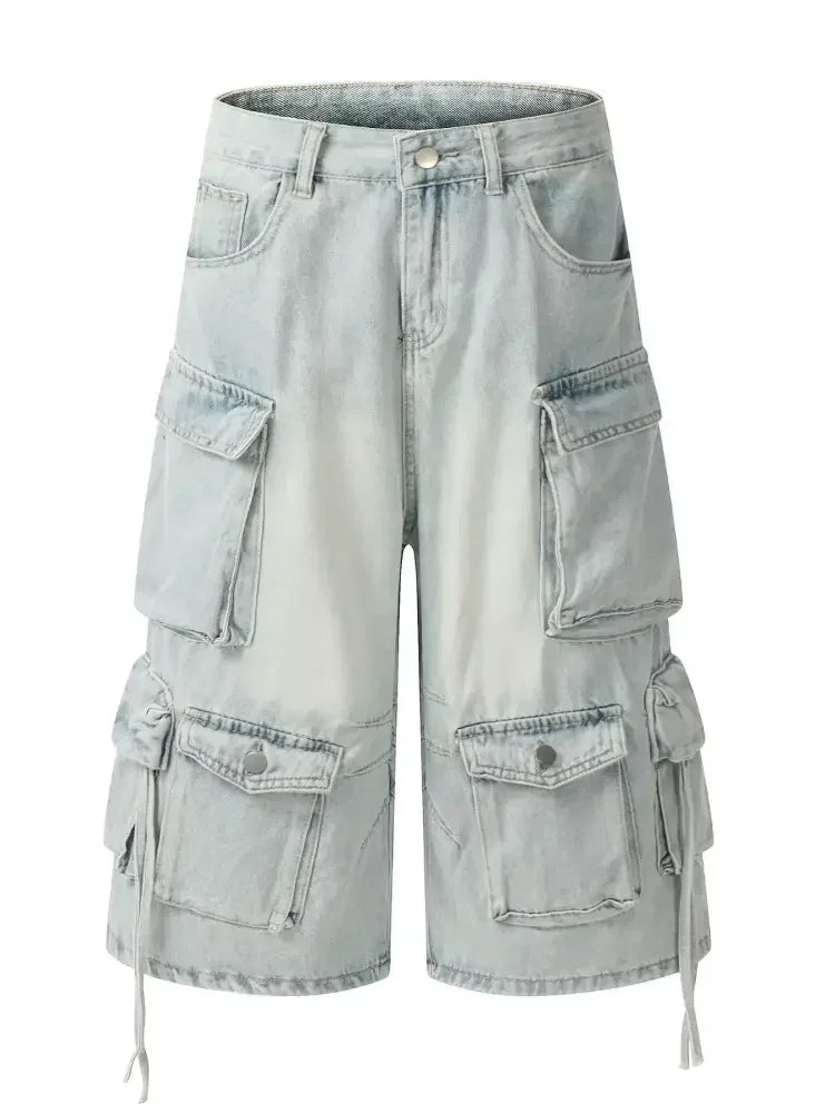 Men's Wide Leg Cargo Denim Shorts
