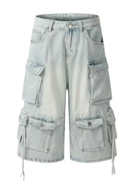 Men's Wide Leg Cargo Denim Shorts