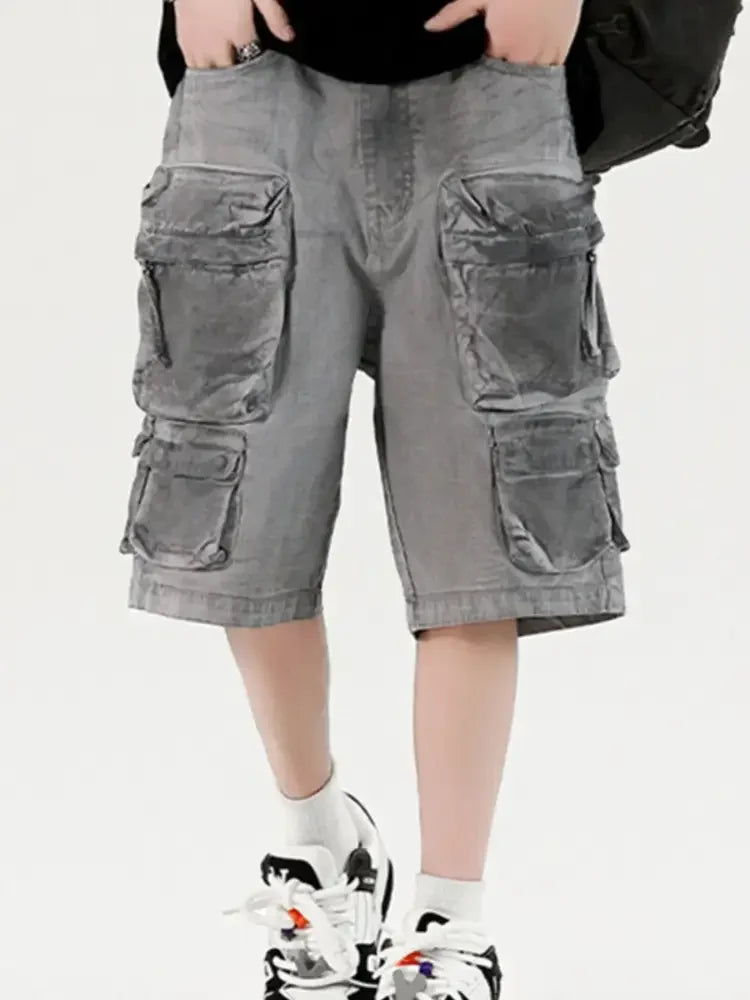 Men's Wide Leg Cargo Denim Shorts
