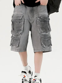 Men's Wide Leg Cargo Denim Shorts