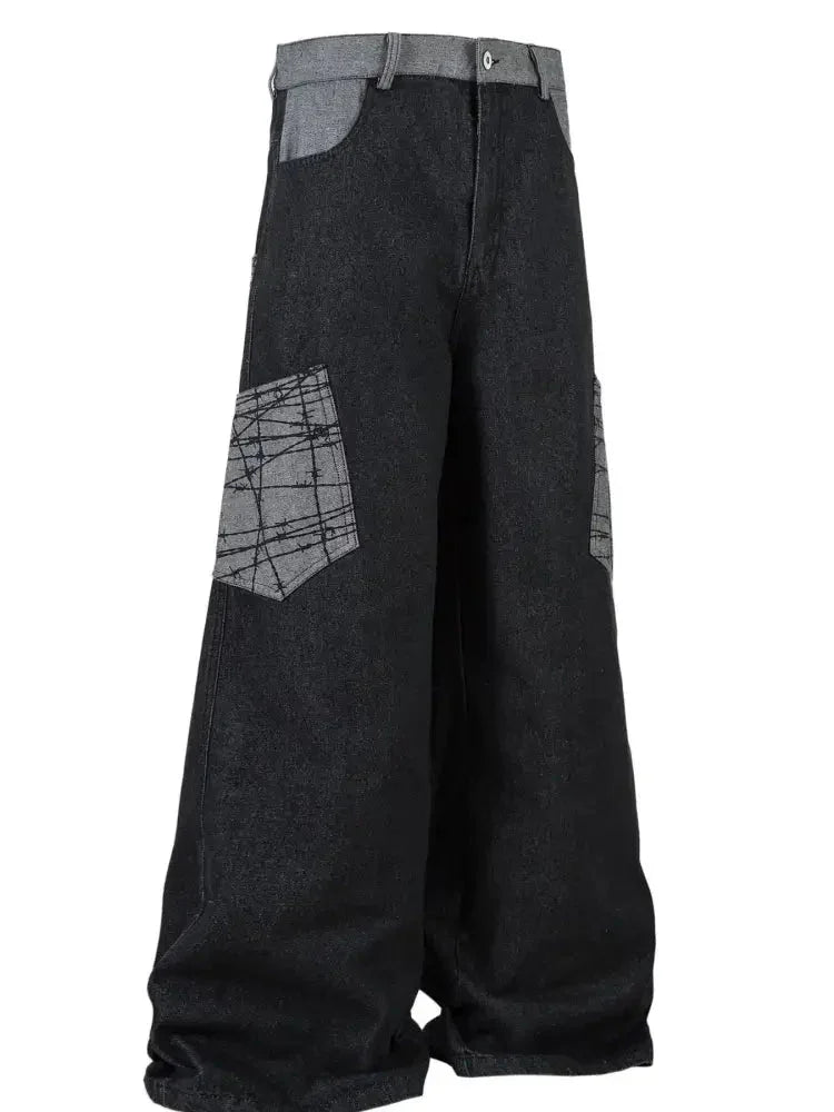 Men's Wide Leg Cargo Jeans with Contrast Panels - Update AvenueTrendsi100400787139161100400787139161Men's Wide Leg Cargo Jeans with Contrast PanelsBlack