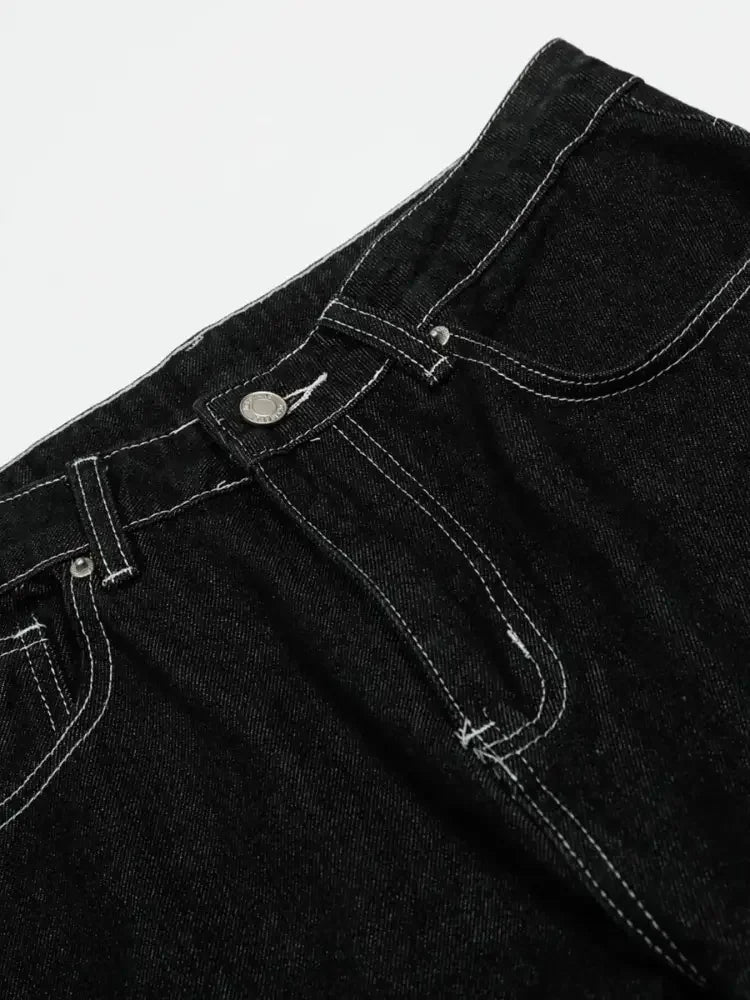 Men's Wide-Leg Contrast Stitch Jeans