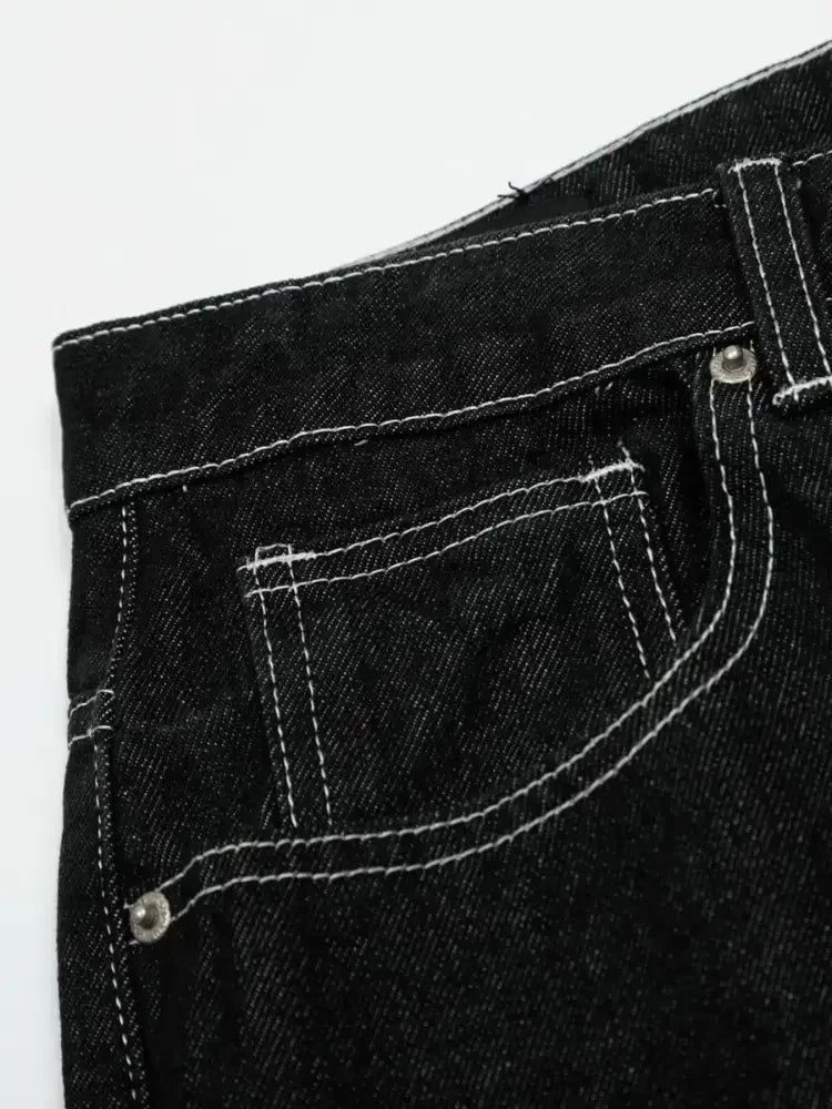 Men's Wide-Leg Contrast Stitch Jeans