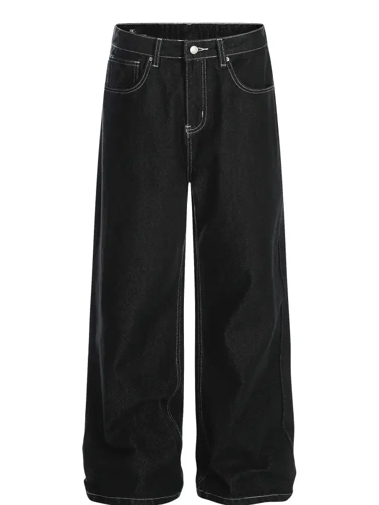 Men's Wide-Leg Contrast Stitch Jeans