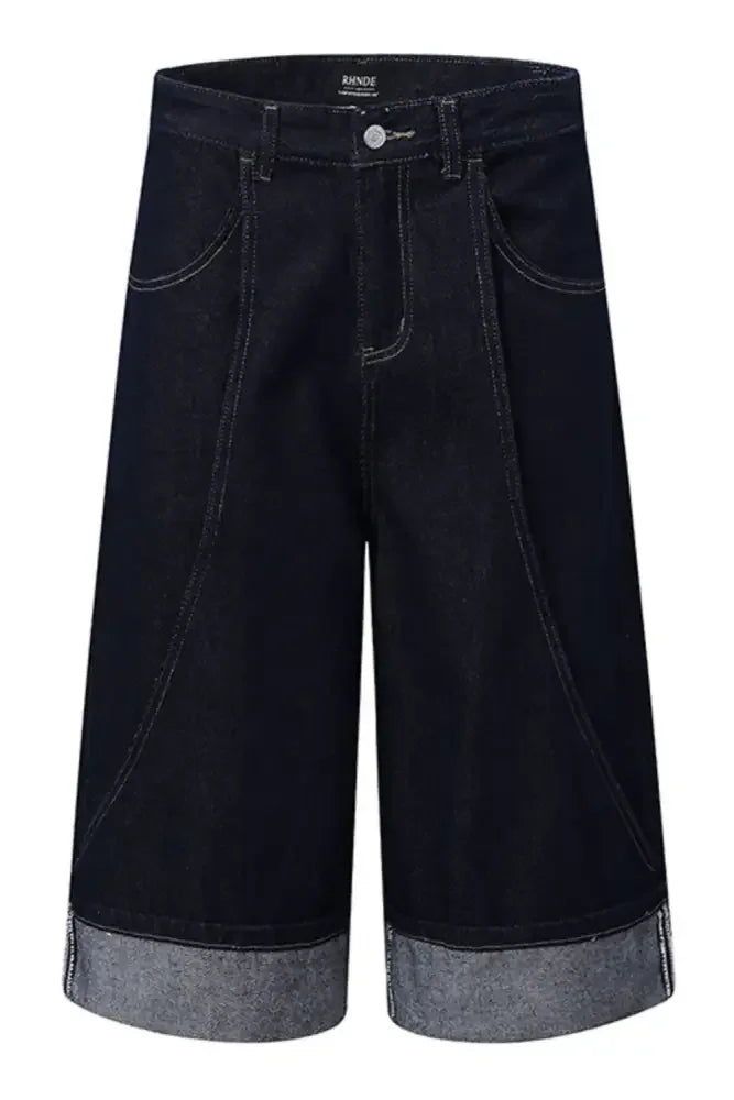 Men's Wide Leg Cuffed Denim Shorts