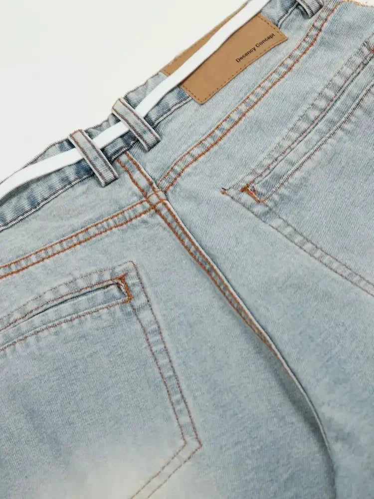 Men's Wide-Leg Denim Jeans with Contrast Piping