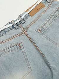 Men's Wide-Leg Denim Jeans with Contrast Piping