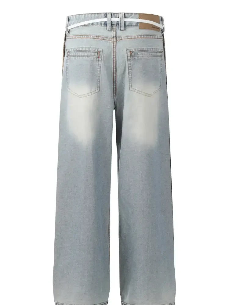 Men's Wide-Leg Denim Jeans with Contrast Piping