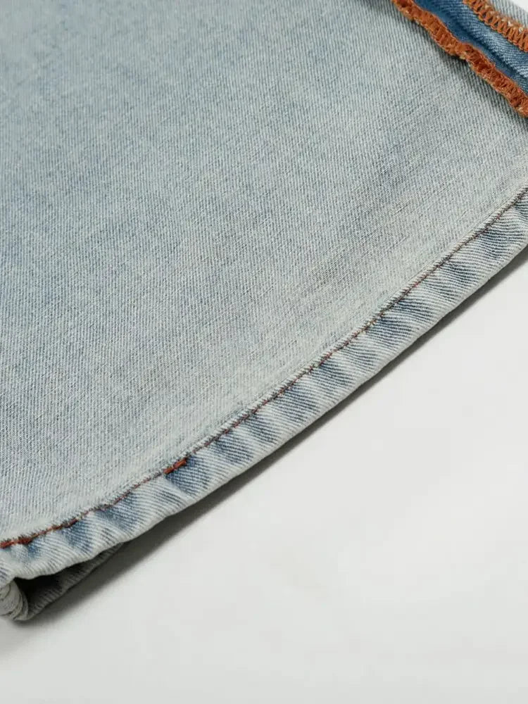 Men's Wide-Leg Denim Jeans with Contrast Piping