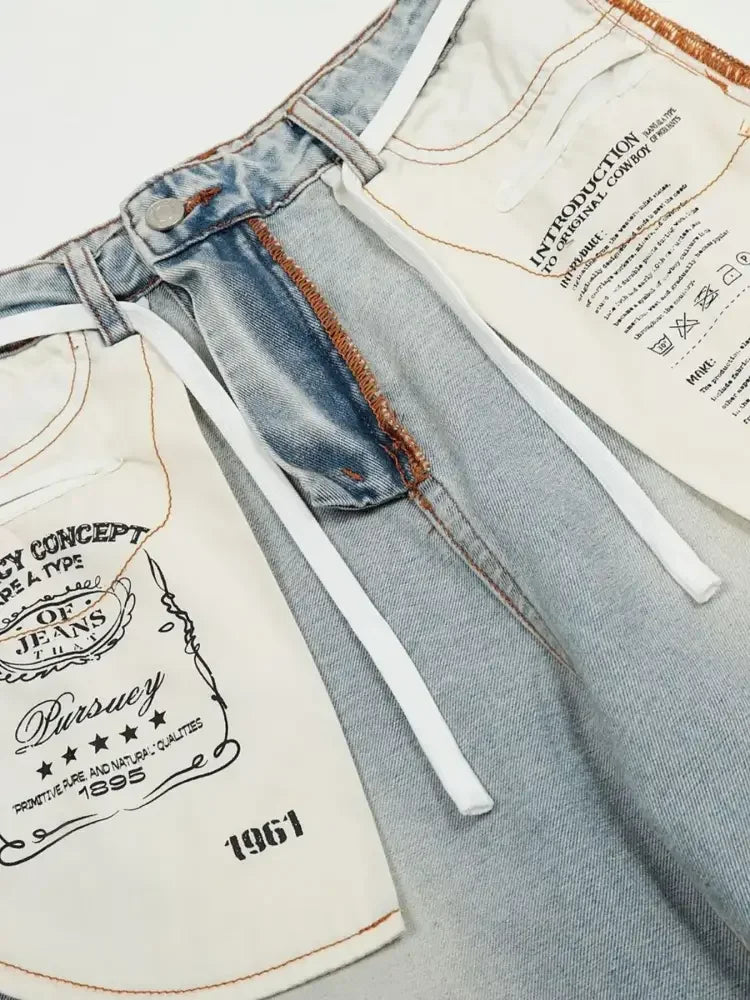 Men's Wide-Leg Denim Jeans with Contrast Piping
