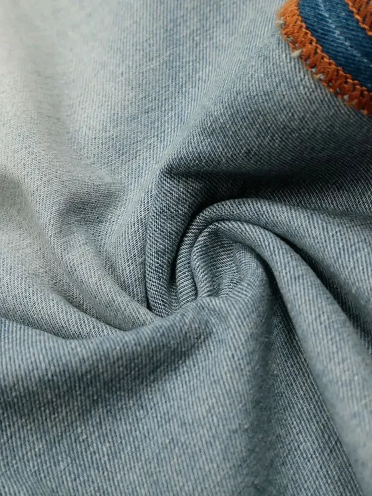 Men's Wide-Leg Denim Jeans with Contrast Piping
