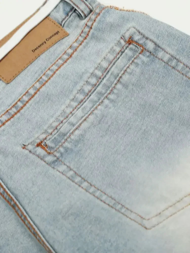 Men's Wide-Leg Denim Jeans with Contrast Piping