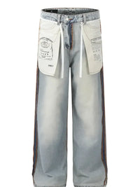 Men's Wide-Leg Denim Jeans with Contrast Piping