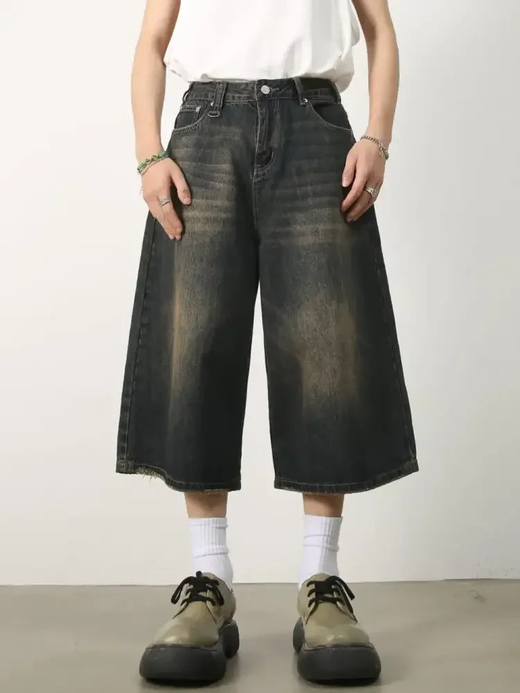 Men's Wide Leg Denim Shorts