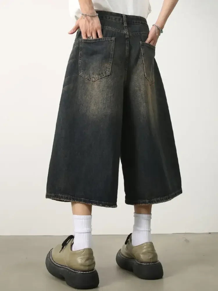Men's Wide Leg Denim Shorts